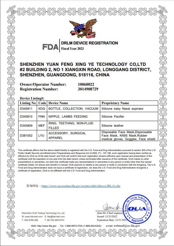 FDA certificate