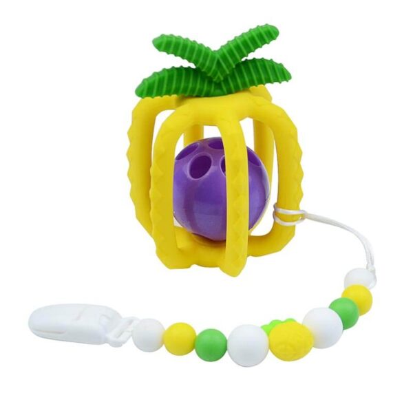 silicone pineapple teether with pacifier chain