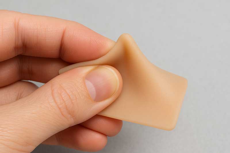 A piece of silicone rubber showing a small tear