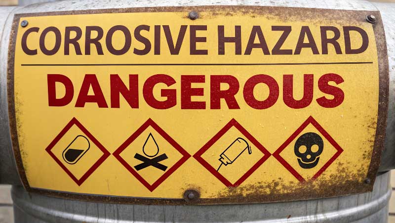 A warning label for a corrosive chemical
