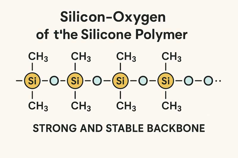 A simple diagram showing the strong and stable silicon-oxygen backbone of the silicone polymer.